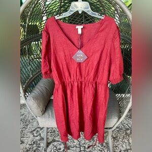 Ava & Viv Birgundy XXL mid sleeve midi shirtdress with waist tie belt